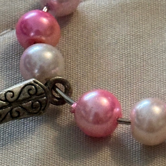 3/$15 Wine glass tag, stainless steel hoop, pink/white beads, cowboy boot charm - Picture 9 of 14